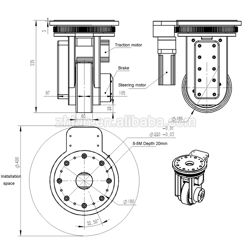 O Agv roda o motor de movimentação da pálete da suspensão da C.C./rodas para as rodas resistentes móveis do plutônio