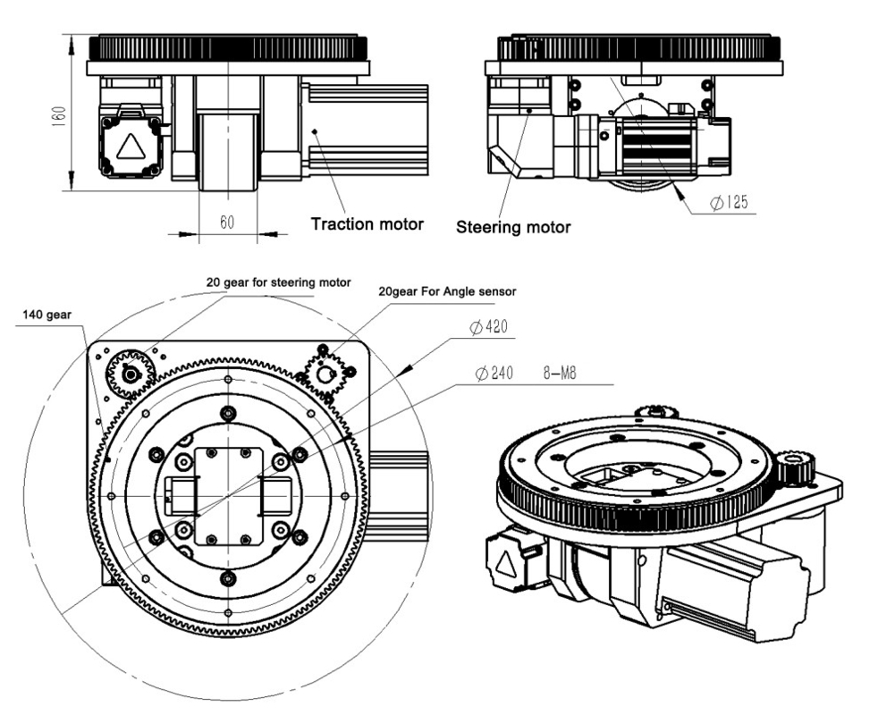 ZL-160 dobram a roda da movimentação do AGV do apoio construída no redutor da engrenagem planetária