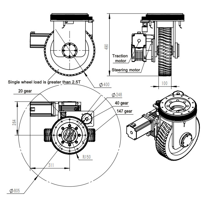 A roda da movimentação de borracha Ets do motor da tração da roda da carga pesada do Agv ZL-490 acelera 2T levando