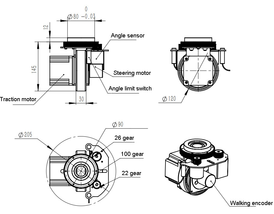 ZL-145 rodas pequenas do omni das peças do equipamento do Agv Mini Steering Wheel Material Handling