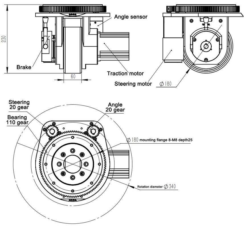 roda da movimentação de direção 1000kg do AGV de 230mm para as rodas da movimentação do carro da logística