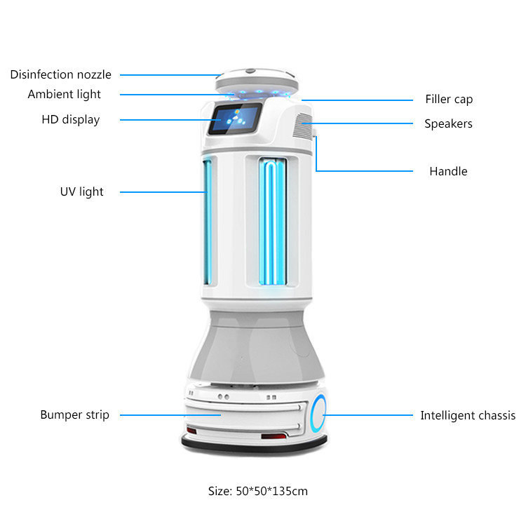 Robô guiado automatizado pulverizador de limpeza leve UVC da desinfecção do hospital do veículo 15L